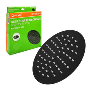 Regadera redonda solvex color negra de 8 pulgadas con conexión y tapa de acero inoxidable / sp-50017-3