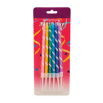Blíster 6 velas de colores con diseño espiral para cumpleaños, 10.5cm / happy birthday / 800240