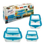 Juego de 4 tuppers rectangulares y 2 tuppers cuadrados, de plástico, montables y con tapa flexible, variedad de usos / magic crisper / 10727