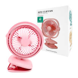 1pza Ventilador pequeño de plástico ajustable, recargable, con iluminación led y pinza transformable en base, variedad de colores / mini clip fan / 17591