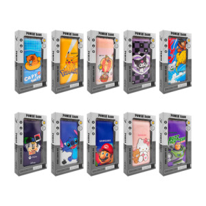 Power bank portátil con cables usb, tipo-c, v8, lightning de 20000 mah + linterna con estampado de personajes animados, variedad de diseños / 90686