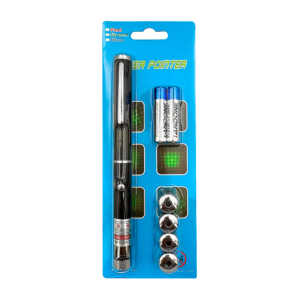 Blíster con apuntador láser de color verde con 4 cabezales intercambiables y 2 baterías aaa / laser pointer / bbg-60321