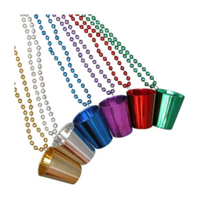 Paquete con 6 collares de perlas para fiesta, con vaso pequeño en tono metálico, variedad de colores / c6493