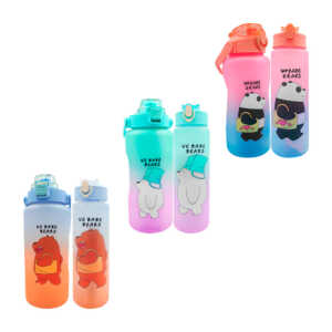 Juego de 2 botellas motivacionales bicolor con diseño de osos escandalosos con capacidad de 2 litros y 900ml / we babe bears / kl-207