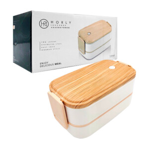 Tupper rectangular térmico horly de 2 niveles con cubiertos y capacidad de 1400ml / enjoy delicious meal / kl-349 / kl-351