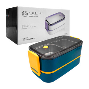 Tupper rectangular térmico horly de 2 niveles con 3 compartimientos, cubiertos y capacidad de 1400ml / enjoy delicious meal / kl-353 / kl-363