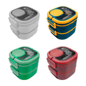 Tupper cuadrado lunch box de 2 niveles con mini recipiente y cubierto, variedad de colores / chaozhenmei / kl-386