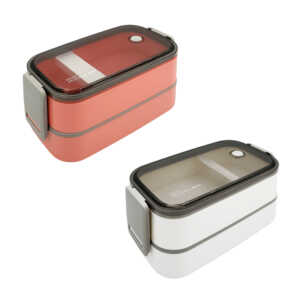 Tupper rectangular de 2 niveles con separador y cubiertos, variedad de colores / enjoy delicious meal / kl-345