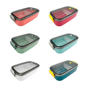 Tupper rectangular de plástico con separador, variedad de colores / enjoy delicious meal / kl-344