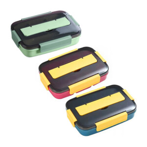Tupper rectangular con 4 compartimientos y cubiertos, variedad de colores / kl-359