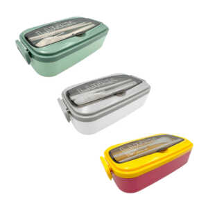 Tupper rectangular lunch box con separador y cubiertos, variedad de colores / kl-360