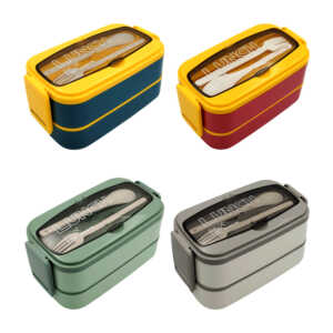 Tupper rectangular lunch box de 2 niveles con separador y cubiertos, variedad de colores / kl-361