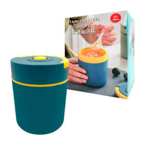 Tupper térmico cilíndrico con asa y cuchara para sopa, 500ml, variedad de colores / soup cup / kl-373