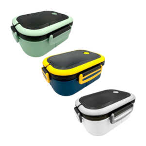 Tupper rectangular con 3 compartimientos y cubierto, variedad de colores / kl-374