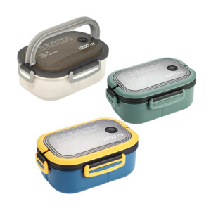 Tupper rectangular lunch box de 2 niveles con 6 compartimientos, cubiertos y capacidad de 1200ml, variedad de colores / kl-375