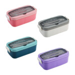 Tupper rectangular lunch box con 2 compartimientos, cubiertos y capacidad de 1000ml, variedad de colores / kl-384