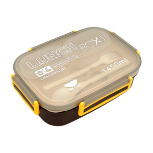 Tupper rectangular lunch box con 3 compartimientos, 2 mini recipientes, cubiertos y capacidad de 1450ml, variedad de colores / kl-391