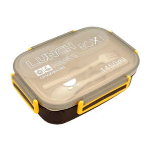 Tupper rectangular lunch box con 3 compartimientos, 2 mini recipientes, cubiertos y capacidad de 1450ml, variedad de colores / kl-392