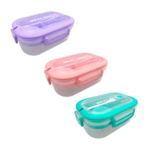 Tupper rectangular meal box con 4 compartimientos, mini recipiente, cubiertos y capacidad de 1200ml, variedad de colores / kl-393