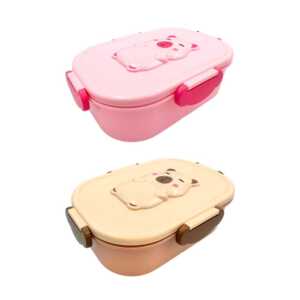 Tupper rectangular de plástico con 2 compartimentos, cubierto y relieve de capibara, variedad de colores / kpbl-013