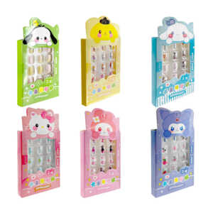 Blíster con 12 uñas postizas infantiles, diseños de personajes de sanrio, variedad de modelos / lu4139 / nail sticker