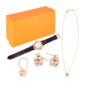 Kit de regalo para dama con reloj, pulsera de perlas, collar, aretes y anillo ajustable, variedad de colores / lu4291