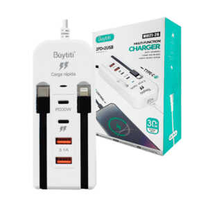 Multicontacto rectangular de carga rápida buytiti con cable tipo c - lightning, 2 puertos usb y 2 puertos tipo c / 2pd+2usb / multi-26