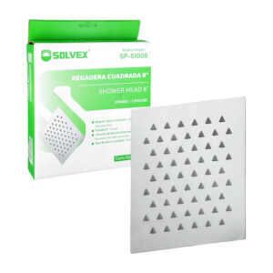 Cabezal cuadrado para regadera de acero inoxidable 8in / sp-51008 / regadera solvex / regadera cromo