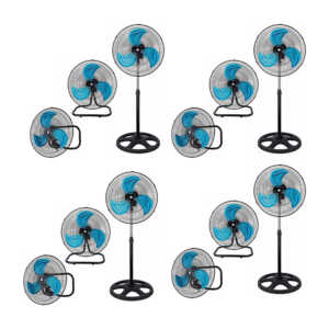 Caja con 4 ventiladores circulares de 3 aspas, 3 en 1 con pedestal, soporte para piso y soporte para pared / v00