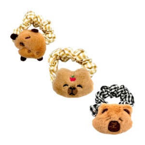 1pza Dona liga de tela de cuadros con mini peluche de capibara, variedad de colores / xc-5