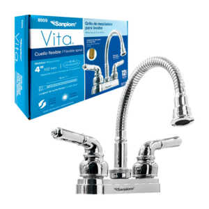 1pza Llave mezcladora de 4 pulgadas para lavamanos, con manguera flexible y cuerpo metálico / sanplom / vita / 8959