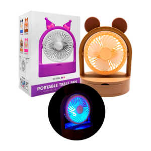 Ventilador redondo recargable de escritorio con 2 velocidades, luz rgb, diseño de orejitas, soporte para celular y stickers, variedad de modelos y colores / 558k