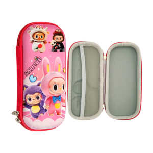 Estuche lapicera rectangular con 2 compartimentos, diseño tipo relieve y estampado de labubu, variedad de colores / 9906