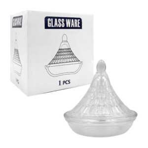Recipiente de cristal - vidrio para dulces - azúcar tapa en forma de cono 13x13x13cm / a7585 / glass ware / recipiente multifuncional / azucarera de vidrio