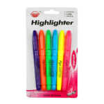 Paquete con 6 marcatexto fluorescentes delgados, variedad de colores / ar017 / highlighter pen