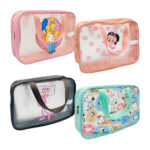 Bolsa cosmetiquera rectangular traslúcida con agarradera y diseño de personajes animados, variedad de colores y modelos / ay-115