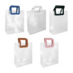 1pza bolsa para regalo transparente translúcida de plástico con agarradera de cuero sintético de color, 32x26x12cm, variedad de colores / ay-758xl