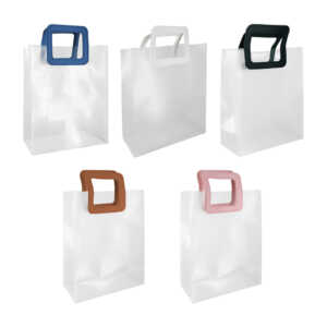 1pza bolsa para regalo transparente translúcida de plástico con agarradera de cuero sintético de color, 32x26x12cm, variedad de colores / ay-758xl