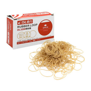 Caja pequeña con 50 gr - 200 ligas de goma amarilla expandibles a 40 cm / rubber loop / dl3208