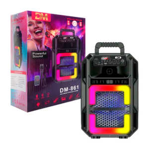 Bocina 8 pulgadas recargable, conexión bluetooth entrada usb, tf, auxiliar, con control de sonido luz rgb + micrófono / dm-861 / D&M