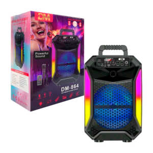 Bocina bluetooth de 8 pulgadas recargable con conexión usb, tf y auxiliar, luz rgb, control + microfono / dm-864 / D&M