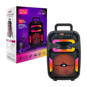 Bocina recargable de 8 pulgadas, bluetooth, con entrada usb, tf, auxiliar, luz rgb, con control + micrófono / dm-867