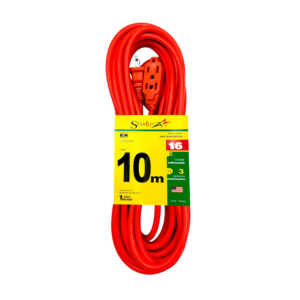 Extensión starlux naranja uso rudo de 10 metros  con 3 contactos / stp-2 / extn10