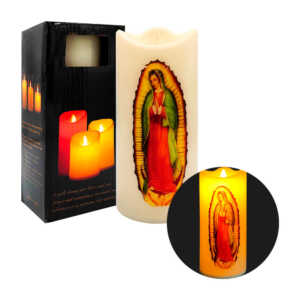 Vela led decorativa con estampado religioso 17.5 x 7.5 cm de luz cálida, variedad de modelos / f3178 / vela catolica