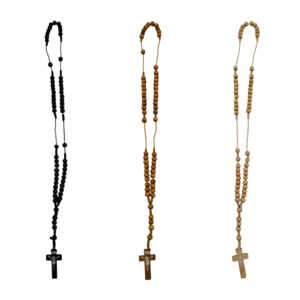 Paquete con 12 rosarios de madera con estampado de imagen religiosa, variedad de colores / g5432 / inri