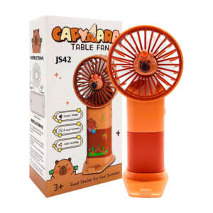 Ventilador de mano recargable con base soporte plano para celular, stickers y figura decorativa en forma de capibara, variedad de colores / capybara table fan / js41 / js42