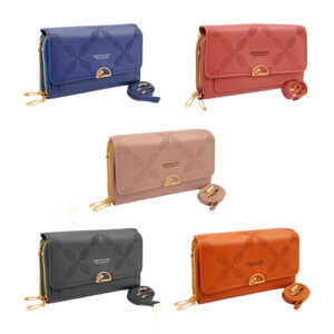 Cartera para dama con 3 compartimentos, relieves en forma de flor y broche dorado, variedad de colores / kb-5067# / fashion & classic