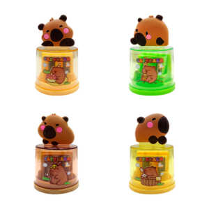 1pza sacapuntas doble redondo con depósito para basura y estampado de capibara + decoración de goma, variedad de colores / xd-115-7