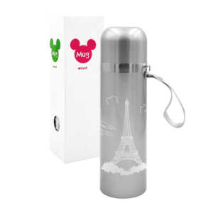1pza Bote termo metálico, con tapa para beber, estampado y asa agarradera de tela, variedad de modelos / mug mouse / 500ml / rpb427