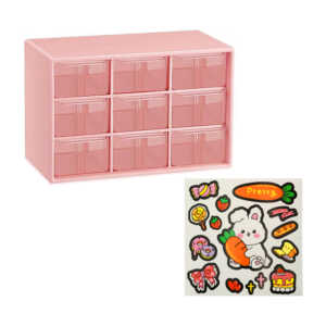 Organizador pequeño multifuncional de plástico con 9 cajones individuales + stickers, variedad de colores / mt1160